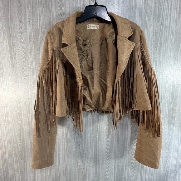 Altar'd State Jackets & Blazers - Altar’d State Fringe Cropped Faux Suede Jacket Tan Boho Western Sz Small Women's